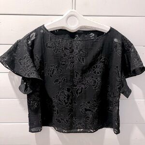 🖤 Sisley black semi-sheer blouse, size L.